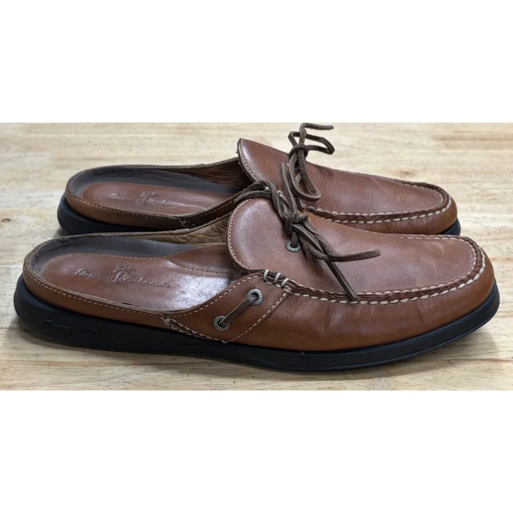Men's Tommy Bahama Leather Closed-Toe Boating Slides Shoes Mens Size 10 1/2 M